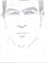 A set up for a portrait of Tommy Lee Jones with the darkest areas of the face filled in.