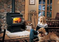Wood stove on rock base