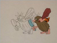 Original Captain Caveman cel with original matching drawing.