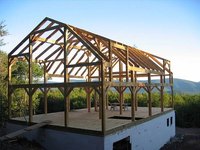 A barn framework, courtesy of Vermont Timber Works Inc.