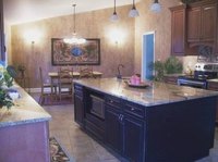 Black kitchen island with rubbed finish
