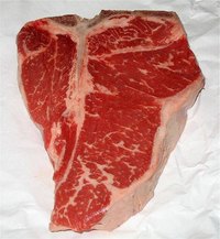 Well-marbled T-bone steak.