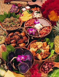 Foods from a traditional Hawaiian luau.