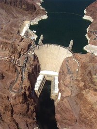 The Hoover Dam generates electricity from the enormous power of falling water.