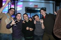 A group of guys celebrate their birthday in style.