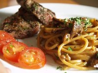 Lamb with fresh porcini pasta