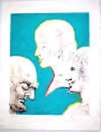 Salvador Dali produced many lithographs; this one was done in 1969 and is entitled "Merville and His Sons Reunited."