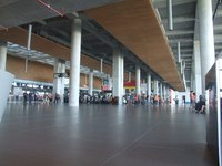 Ticket counters can be busy during peak flight times.