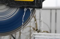 A wet saw keeps a stream of water flowing over the blade to keep it from overheating.