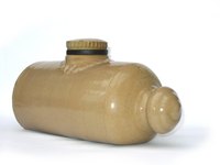Older hot water bottles were made of ceramic material, but modern bottles are typically made of rubber.