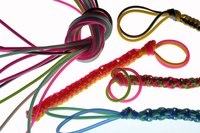 Gimp is a flexible plastic lace used to make lanyards and keychains.