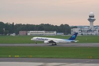 A commercial airliner landing