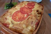 A ham and potato casserole usually takes about an hour to bake.