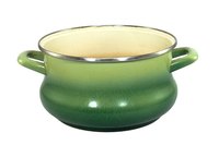 When enamel cookware begins to chip, it is best to retire it to decorating your kitchen and purchase a new one.