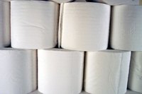 Use toilet paper to design a funny wedding dress.