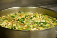 Simmering vegetables and meat will add flavor to broth.