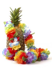Fabric leis are made by stringing flowers together.