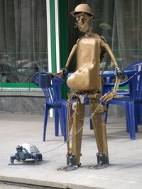 C-3PO is the gold-plated talking robot featured in the Star Wars movie franchise.