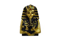 King Tut's mummy wore a gold mask in a body-shaped casket.