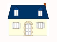A house drawn in an orthographic view.