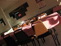 Family oriented restaurants often use vinyl tablecloths for ease of cleaning.