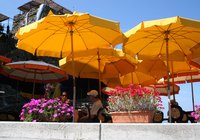 Market umbrellas add perfect shade for patios and yards.