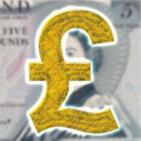 The symbol for the pound sterling, the currency of the United Kingdom.