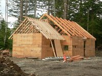 Use the angle from the peak of your roof to cut rafters vertically.