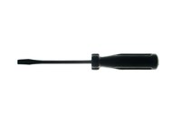 Adjustments are made with a flat blade screwdriver