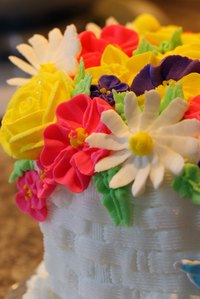 Candy flowers can be made days before the cake is served.