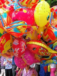 Balloons add a festive touch to a party.
