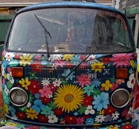 Young people would travel the country together in colorful buses in the 60s.