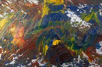 Abstract oil painting waiting for the epoxy resin to be applied.