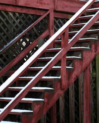 Stair stringers are visible along the sides of a staircase.
