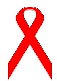 The red ribbon symbolizes HIV/AIDS.