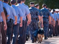 This MWD walks in formation with his handler.