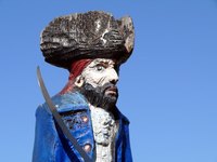 A pirate figure wearing a pirate shirt.