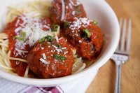 Spaghetti and meatballs rule the meal, rendering sides as secondary.