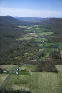 Mountains and valleys extend across parts of Pennsylvania.