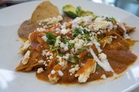 Chilaquiles with salsa, cilantro and cheese.