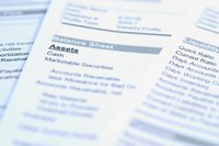 A list of assets and other sources of income are listed on a financial balance sheet