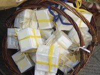 A gift basket holds complimentary handwrapped soap.