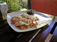 Leftover enchiladas can be made into pseudo-chilaquiles.