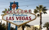 The iconic Las Vegas sign in day light.