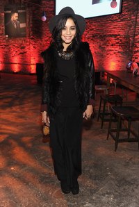 Petite actress Vanessa Hudgens wears a maxi skirt at the celebration for The New JohnVarvatos.com.