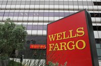 A Wells Fargo sign in front of a bank branch in California.