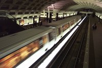 A Washington Metropolitan Area Transit Authority Red Line Metrorail train gets underway.