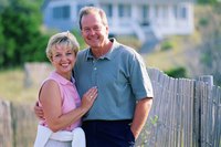 A couple is smiling together.