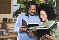 Couple looking at books in bookstores.