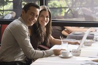 Two people in a business meeting.